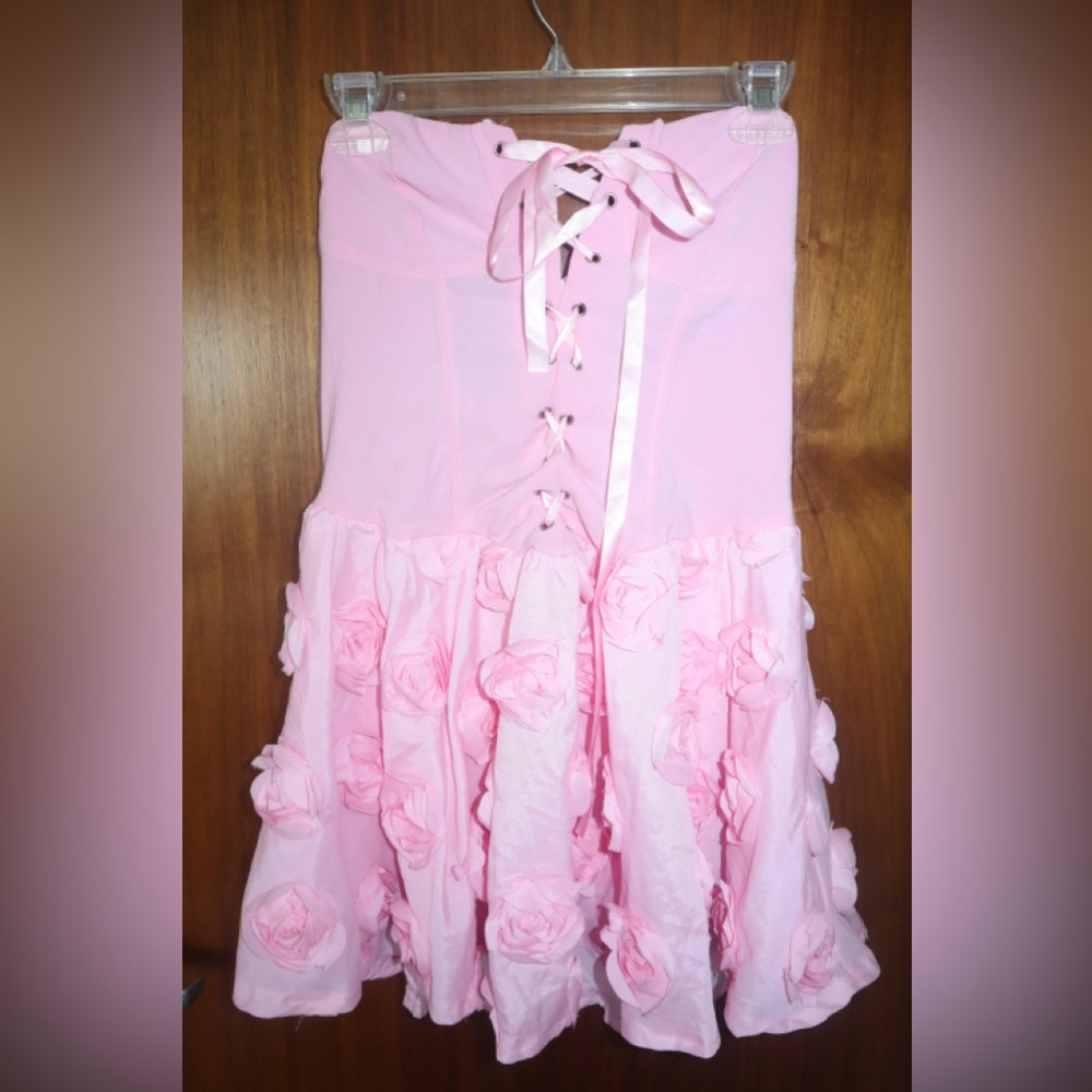 SHEIN Pink Strapless Dress with Floral Details